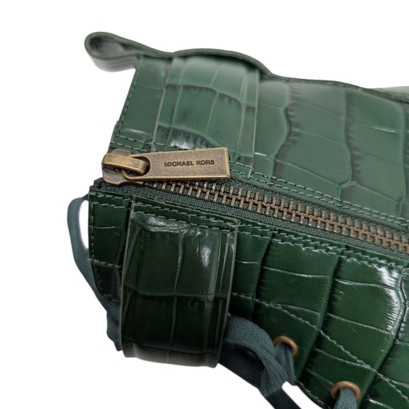 NWOT MICHAEL KORS Stark Crocodile Embossed Leather Combat Boot green - Picture 6 of 8